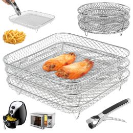 Accessories Air Fryer Rack Stainless Steel Steaming Racks Tray Air Fryer Accessories Baking Pan BBQ Gril Roasting Rack Cooking Kitchen Tools