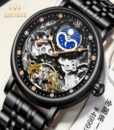 KINYUED J055 mens watches luxury skeleton wristwatches automatic mechanical wristwatch leather moon phrase luminous hands selfwin9769883