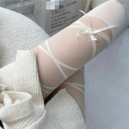 Women Socks JK Lolita Strap Lace Bow Stockings Womens Japanese Suspenders Knee Pantyhose Sexy Black White Stitching Thin Tights