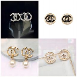 925 silver earrings luxury brand designer letter stud geometry famous female circular crystal diamond pearl earrings wedding party