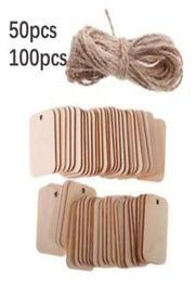 50pcs100pcs Wooden Label Nature Wood Slice Gift Tags Hanging Label Wedding Party With Hemp Ropes for Christmas tree7169012