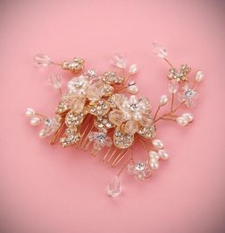 2016 Europe Style Gold Hand Made Bride Hair Combs Pearl Hair Jewellery Crystal Hair Accessories Wedding Hair Pins Head Piece3244100