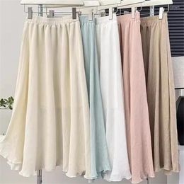 Skirts Summer Women Casual Long Skirt Elastic High Waist Cotton Linen Female A-Line Large Hem Irregular Umbrella Saia