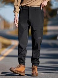 Men's Pants 2024 Winter Cargo Men Outdoor Waterproof/Windproof Fleece Lined Stretched Softshell Warm Casual Thermal Trousers