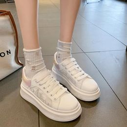 Casual Shoes 2024 Fashion White Leather Women Chunky Sneakers Lace Up Tenis Feminino Zapatos De Mujer Platform Shoe