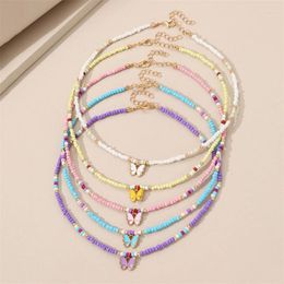 Choker Candy Color Beads Necklaces For Women Fashion Butterfly Pendant Jewelry Beaded Necklace Accessory