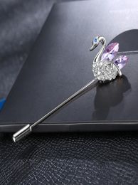 SHUANGR Vintage Jewellery Crystal Swan Brooches For Women Purple Antique Animal Brooch For Jewellery Hijab Pins6509061