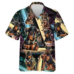 Men's Casual Shirts Dogs Fling Music 3D Print Beach Shirts Funny Pet Dog Short Slve Hip Hop Rock Singer Strtwear Lapel Blouse Y2k Button Tops Y240506