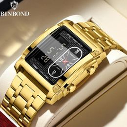 Wristwatches BINBOND Fashion Men Creative Steel Band Quartz Electronic Watch Dual Movements And Multifunctional Waterproof Student