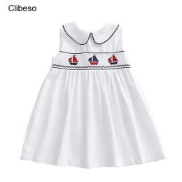 Dresses 2024 Spanish Baby Dresses For Girls Kids Embroidery Sleeveless Dress Summer Childrens Boutique Clothing Toddler Cotton Vestidos