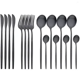 Dinnerware Sets 16Pcs Black Set Matte Stainless Steel Cutlery Knives Fork Coffee Spoon Silverware Party Kitchen Dinner Tableware
