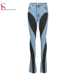 Женские джинсы контрастируют джинсовые штаны Женские осенние осенние сексуальные и острые похудения с длинными ногами высокая талия джинсы
