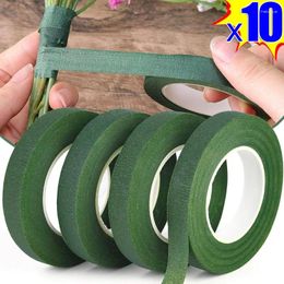 Decorative Flowers 10-1Rolls Self-adhesive Floral Paper Tapes Bouquet Stem Green Floriculture Tape Stamen Wrapping DIY Artificial Flower