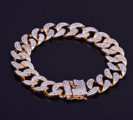 14mm Zircon Curb Cuban Link Bracelet Mens Hip Hop Jewellery Gold Thick Heavy Copper Material Iced Out Cz Chain 20cm New5305933