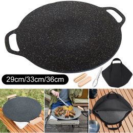 Grills Korean BBQ Grill Pan Smokeless Round Griddle Pan Set NonStick Barbecue Plate Indoor Outdoor Grilling Frying Pan Camping Supplie