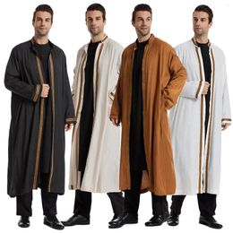 Ethnic Clothing Men Open Abaya Muslim Saudi Jubba Thobe Islamic Ramadan Kimono Long Sleeve Robe Caftan Dubai Stand Collar Arabic Dress