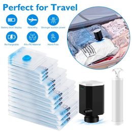 Travel Vacuum Storage Bags with Cordless Electric Pump 8-18Pc Space Saver Bag for Clothes Comforter Blanket Compressed Organiser 240423