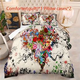 Duvet Cover 3pcs Beautiful Flower Love Set (1 Comforter + 2 Pillowcase, No Pillow Core) Four Seasons Quilted Bedding, Soft, Comfortable And Breathable For Home Decor