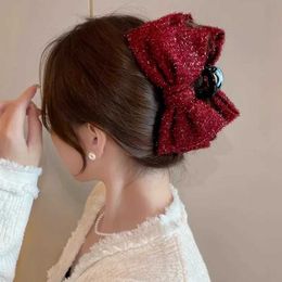 Other Elegant Solid Colour Big Bow Hair Clips Woman Ponytail Cl Clip Sparkling Clips Hairpin Girls Headdress Hair Accessories Gifts