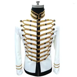 Men's Suits Stand Collar Black White Clothes Men Suit Designs Masculino Homme Terno Stage Singers Jacket Blazer Dance Star Style Fashion