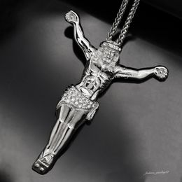 Подвесные ожерелья религиозное Иисус скрещивает ожерелье с стразами для мужчин мода золотой цвет украшения ювелирных изделий