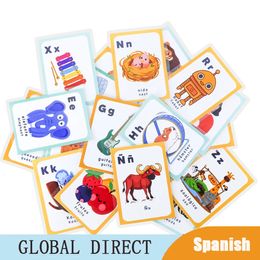 27Pcs Spanish/English Montessori Cards Kids Learning A-Z Spanish Alphabet Words Preschool Flashcards Children Educational Toys 240423