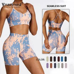 Vnazvnasi 2 Pcs Prints Seamless Sports Sets Yoga Kit for Fitness Push Up Suit Women Workout Clothes Sportswear Gym Outfit 240425