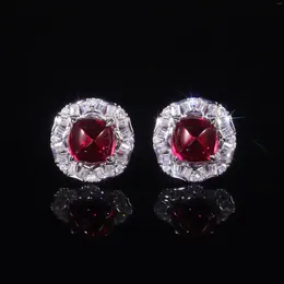 Stud Earrings GEM'S BALLET 925 Sterling Silver Engagement Bridal Unique Style Cushion Lab Created Ruby July Birthstone