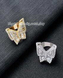 European and American new microinlaid square CZ diamond butterfly ring street exaggerated mens and women ring hip hop Iced Out di1538595