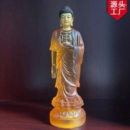 Decorative Figurines Amitabha Buddha Statue Water Glass Resin Temple Home Worship Standing Station Source Factory Release