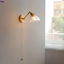 Wall Lamp IWHD Shell Clear Glass LED Light FIxtures Pull Chain Switch Copper Arm Adjustable Bedroom Bathroom Mirror Stair Beside