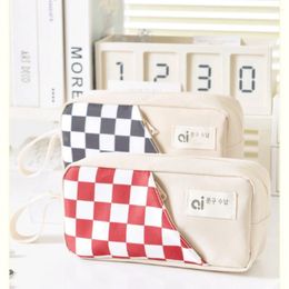 Multilayer Checkerboard Pattern Pen Case Multifunctional High Capacity Kids' Pencil Cases Ins Lattice Bag