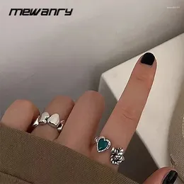 Cluster Rings Mewanry Silver Color Blue Love Heart For Women Girls Korean Trendy Vintage Elegant Simple Classic Birthday Jewelry Gifts