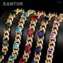 Chains 12 Mm Hip Hop Miami Cuban Link Chain Out Green Blue Purple Red Square Zirconia Necklace Chocker Men Jewellery