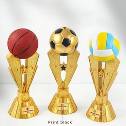 Resin Sports Trophy V-shaped Basketball Football Volleyball Element Painting Sports Event Commemorative Award 240424