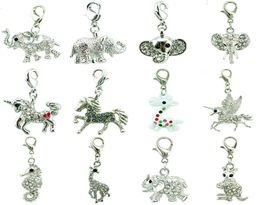 12pcsLot Mix White Rhinestone Elephants Horse Animal Charms Pendants With Lobster Clasp DIY For Jewelry Making Accessories5851403