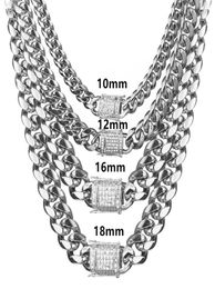 618mm wide Stainless Steel Cuban Miami Chains Necklaces CZ Zircon Box Lock Big Heavy Silver Chain for Men Hip Hop Rock jewelry7262893