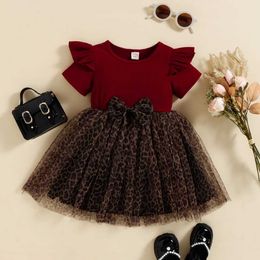 Girl's Dresses Shiny Toddler Little Girls Flutter Sleeves Summer Leopard Birthday Party Casual Dress