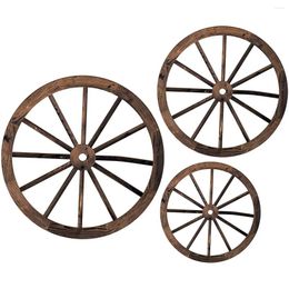 Decorative Figurines 3 Pcs Wooden Wagon Wheel Wall Decor With Triangular Hook Rustic Farmhouse Art Vintage Hanging