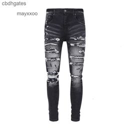Alto amiirii jeans roxa masculina moda jean 2024 Rua Demin Trendy Brand cinza angustiado