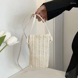 Totes Beige Woven Lightweight Straw Braided Shoulder Bag Women Fashion Small Crossbody Phone Solid Colour Hollow-out Handbag
