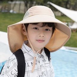Caps Hats Childrens Summer Bucket Hat UV Protection Outdoor Beach Sun Hat Boys and Girls Flip Justerbar Wide Eaves Hat Wx
