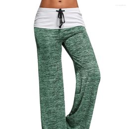 Yoga Outfits Patchwork Boot Cut Pant High Waist Elastic Wide Leg Pants Lace Up Fitness Loose Dancing Streetwear