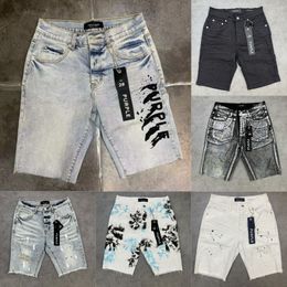 2024 new purple jeans short denim mens short designer jeans slim fit ripped patch denim shorts cargo jean shorts vintage ripped graffiti high quality shorts pant