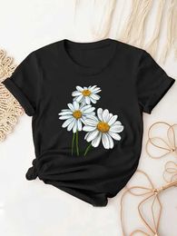 Women's T-Shirt Cute daisy printed T-shirt short sleeved crew neckline seasonal casual top womens clothingL2405