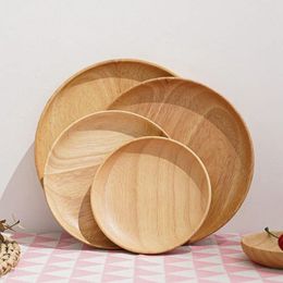 Plates Rubber Wood Fruit Dishes Tableware Hand-made Kitchen Supplies Round Plate Snack Tea Tray Dessert