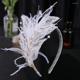 Hair Clips Bridal Crown Headwear Wedding Birthday Headdress Pearl Rhinestones Feather Retro Luxury Accessories For Femal