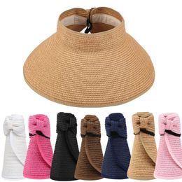 2023 Women Summer Visors Hat Foldable Sun Wide Large Brim Beach Hats Straw chapeau femme UV Protection Caps 240430