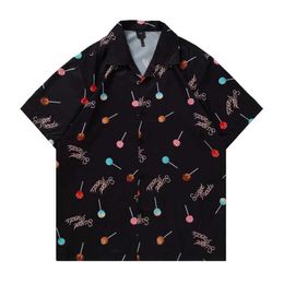 Men's Casual Shirts Lollipops Full Printing Vintage Strt Shirts for Men Summer Thin Material Mens Shirts Male Top 2 Colours Y240506
