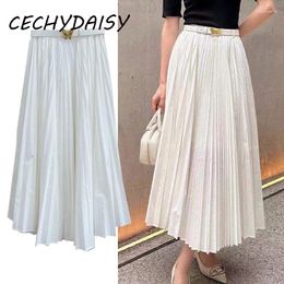 Skirts Spring Summer 2024 Pleated Women Bow High Waist Designer In Clothes Chic Elegant Vintage Midi Skirt Ropa Mujer Femme